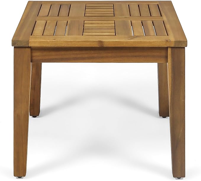 Outdoor Acacia Wood Side Table, 20x20 Inch Low Profile Patio End Table, Transitional Design for Porch, Deck, Poolside & Garden, 300 lbs Weight Capacity, Weather-Resistant - Teak