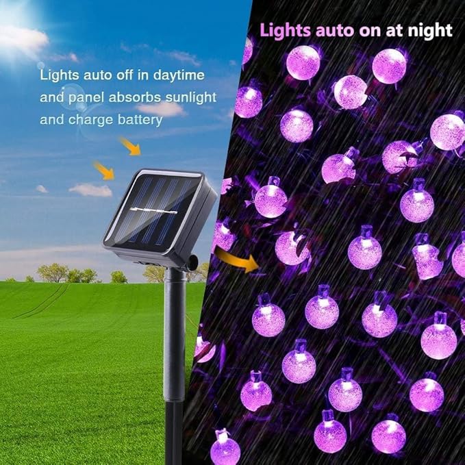 Toodour Solar String Lights Outdoor, 56ft 100 LED Globe String Light with 8 Mode, Waterproof Crystall Ball Lights Solar Patio Lights for Garden, Lawn, Patio, Gazebo, Yard, Outdoor Decor - Purple
