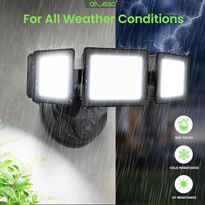ALUSSO Dusk to Dawn Outdoor Lighting Hardwired(Not Solar), Flood Lights Outdoor 120V 40W 4000LM, 3CCT 3000K/4000K/6000K 3 Heads Security Light for Garage Yard Walkway, ETL, Dusk to Dawn Black, 2pack