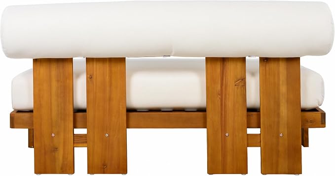 Christopher Knight Home Ahina 4 Pieces Acacia Wood Conversation Set, Loveseat & Accent Chair Chat Set with Cushions, Slat Panel Coffee Table, Patio Furniture Set for Backyard/Balcony, Teak + Beige