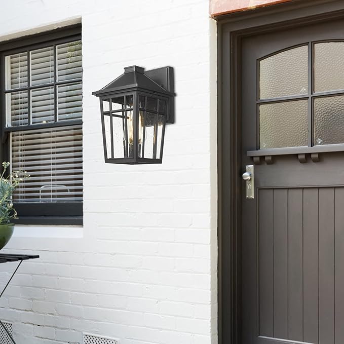 Darkaway Outdoor Sconce Lights Wall Light Fixtures, Front Porch Light Outdoor Wall Anti-Rust Waterproof Aluminum with Glass Exterior Light Fixture for Patio, Yard, Doorway, Garage(1 Pack, Black)