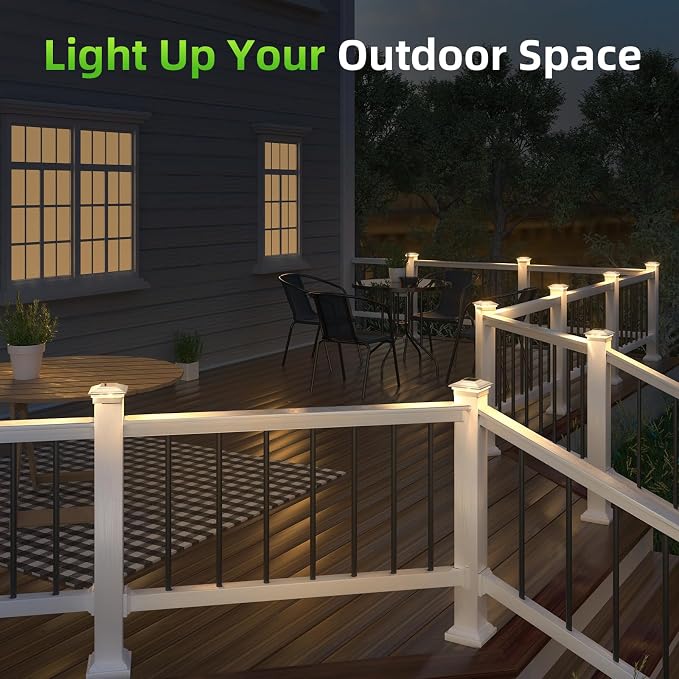 Post Cap Lights Outdoor 6pack, Waterproof Fence Post Solar Lights for 4x4 5x5 6x6 Wood/Vinyl Posts, White Solar Deck Post Lights with 2 Color Modes Decorate Garden Patio Porch Backyard