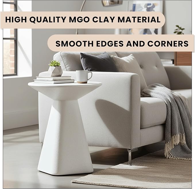 LeisureMod Elsie 18" Wide Circular Fiberstone Side Table for Indoor/Outdoor Use, Powder-Coated Finish, No Assembly Required for Living Rooms, Patios, or Bedrooms (White)