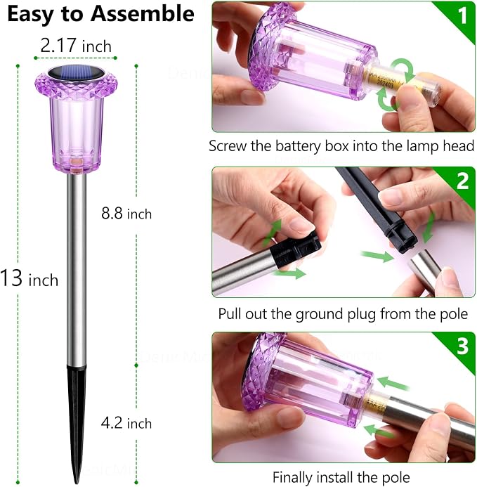 DenicMic Solar Halloween Lights Outdoor 15 Pack Purple LED Halloween Decor | Yard Garden Pathway Walkway Driveway Landscape Spike Style Starburst Light Pattern, IP65 Waterproof, Acrylic/Stainless Steel