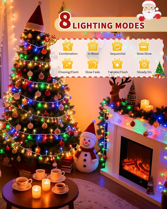 Christmas Lights String Outdoor Indoor, Xmas Tree Decorations Lights, Plug in Twinkle Fairy Light with Remote Timer Dimmable for Room Yard Holiday Party Wedding Decor (Multicolor, 108FT 300 LED)