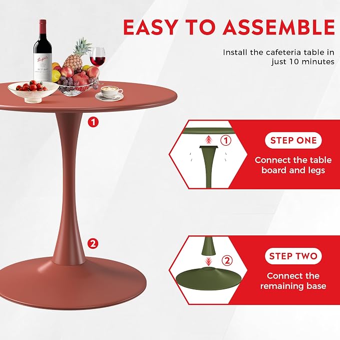 Costaelm Round Outdoor Dining Table, Patio Side Table, Weather Resistant PP Backyard Table for Poolside Deck Porch Lawn Garden, Red