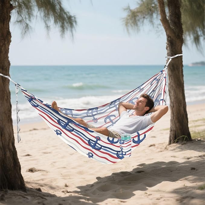 Camping Hammock Outdoor Hammocks for Outside Marine Stripe Beach Trees Portable Lightweight with Pockets Tree Straps Indoor