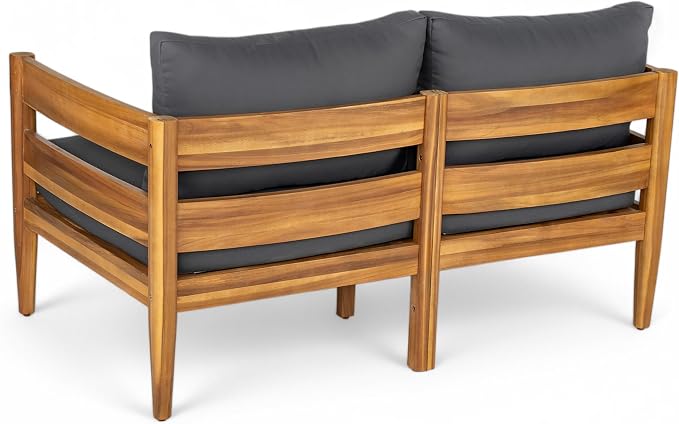 Christopher Knight Home 4-Piece Outdoor Patio Furniture Set, Acacia Wood Conversation Set with Loveseat Coffee Table and 2 Single Chairs Cushions, Slatted Backyard Garden Seating Set, Dark Gray