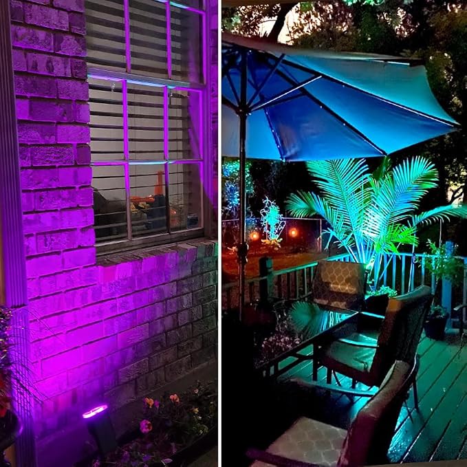 Spotlights Outdoor, RGB Color Changing Landscape Lights 12W 800lm 120V Plug in LED Spot Lights with Remote, IP66 Waterproof Outdoor Lights for Tree Yard House Flag Garden, 46.5ft Cord, 4 Pack