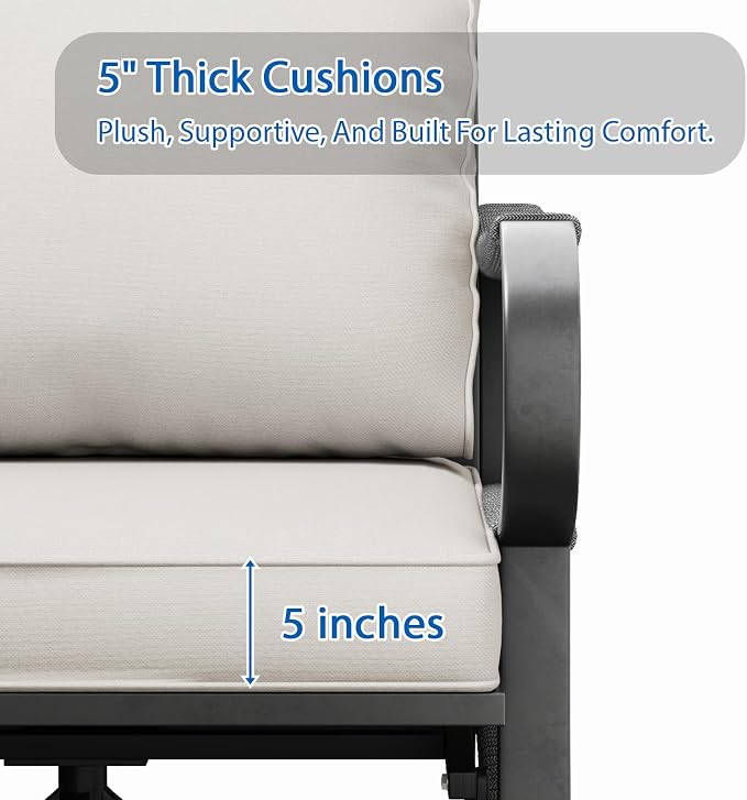4 Piece Patio Furniture Set with 50000 BTU Propane Fire Pit Table, All Weather Metal Outdoor Conversation Sofa Set with Thick Cushions for Garden, Porch, Lawn, Beige