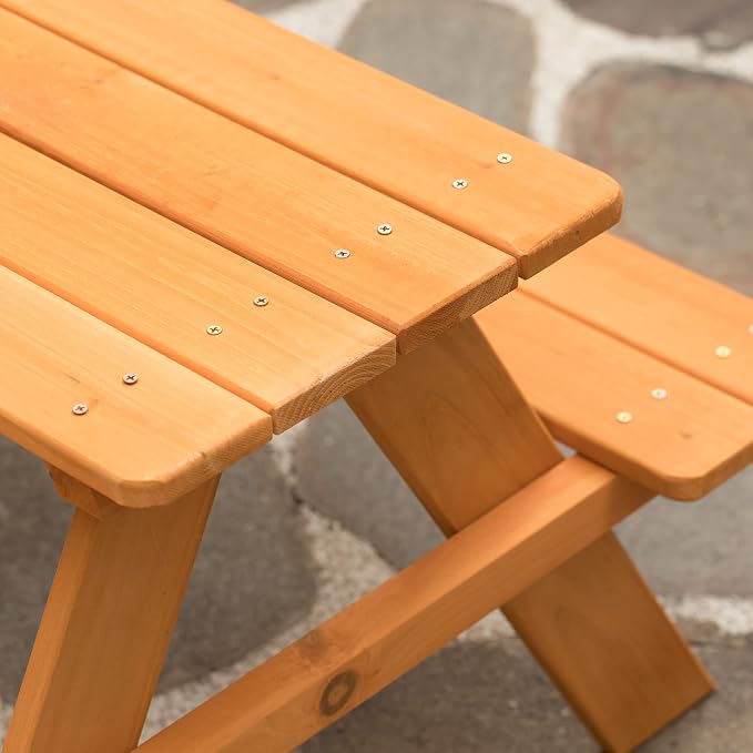 Gardenised, Stained Wooden Kids Outdoor Picnic Table for Garden and Backyard (QI004477)