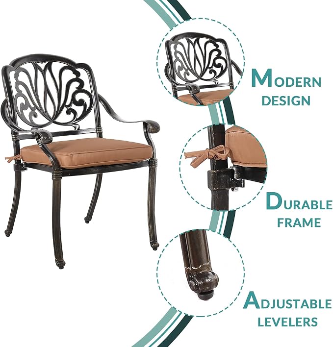 MEETWARM 5 Piece Patio Dining Set, Outdoor All-Weather Cast Aluminum Dining Table Set, Patio Furniture Set for Backyard Garden Deck, Include 4 Chairs, 4 Cushions and 1 Round Table with Umbrella Hole