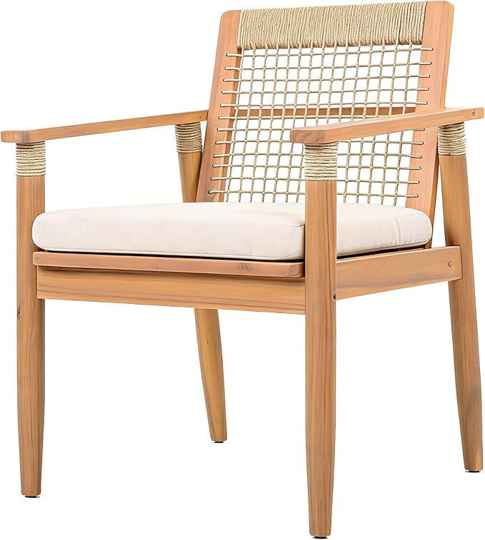 Christopher Knight Home Doca 7 Piece Acacia Wood Outdoor Dining Table Set for 6, Extendable Dining Table and 6 Patio Chairs with Cushion & Rope Accent, Wooden Outdoor Patio Furniture Set, Teak+Beige