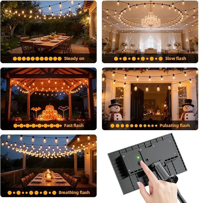 100FT Solar String Lights Outdoor Waterproof IP65 with USB-Charging , Solar Powered LED Patio Lights with 50+2 Shatterproof ST38 Edison Bulbs, Hanging Lights for Outside Backyard Garden Bistro Gazebo