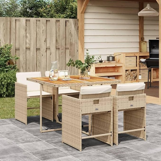 5-Piece Patio Dining Set with Cushions Beige PE Rattan Outdoor Furniture Set for Garden Backyard Balcony