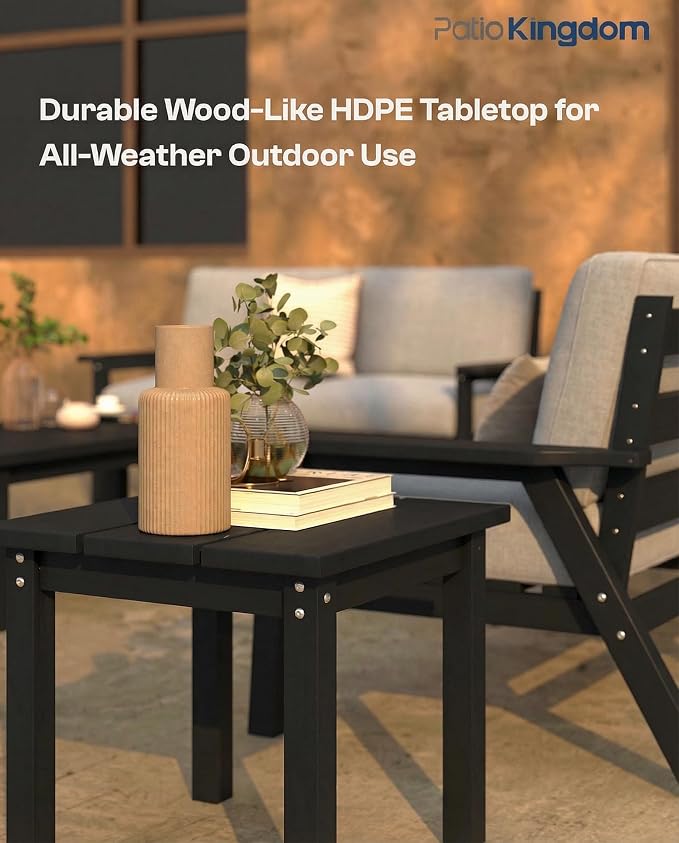 8 Piece Patio Furniture Set, HDPE Outdoor Sectional with Gray Washable Thick Cushions, Coffee Table & Side Table, Patio Conversation Sets for Lawn, Garden, Porch, Balcony (Black Frame)