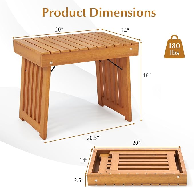 Tangkula Patio Foldable Side Table, Outdoor Folding Acacia Wood Coffee Table w/Slatted Tabletop, Portable Patio Table for Backyard, Poolside, Balcony (1)