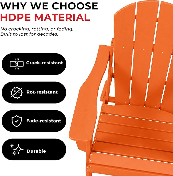 Costaelm Patio Conversation Set, 5 piece Balcony Furniture, Small Patio Firepit Furniture Outdoor Adirondack Square Coffee Table and Chair for Backyard Lawn Porch Pool Garden, Orange