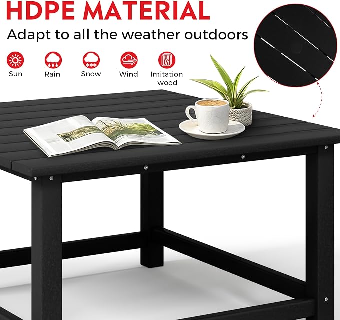 Costaelm Patio Conversation Set, 5 piece Balcony Furniture, Small Patio Firepit Furniture Outdoor Adirondack Square Coffee Table and Chair for Backyard Lawn Porch Pool Garden, Black