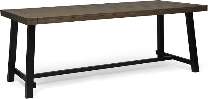 Christopher Knight Home Beau Outdoor Eight Seater Wooden Dining Table, Gray and Black Finish