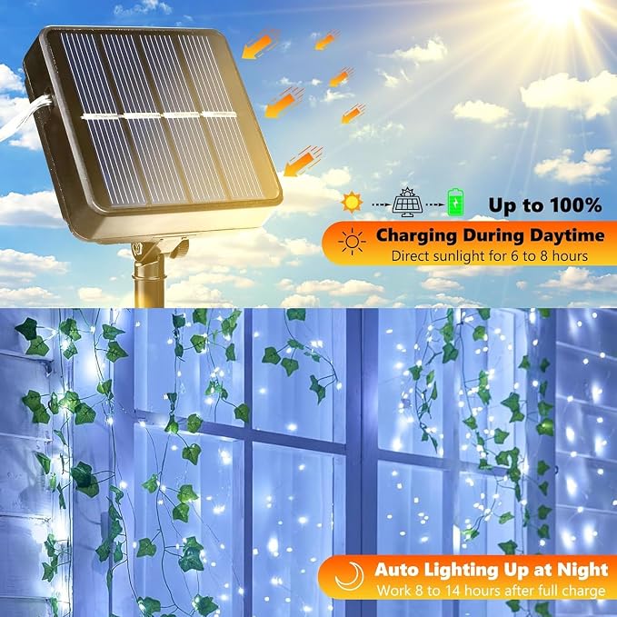 Lomotech Solar Fairy Lights Outdoor, 2 Pack Total 66ft 200 LED,White | Solar String Lights Waterproof 8 Modes Twinkle Lights for Outdoor, Patio, Garden, Yard, Party, Wedding, Tree Decoration