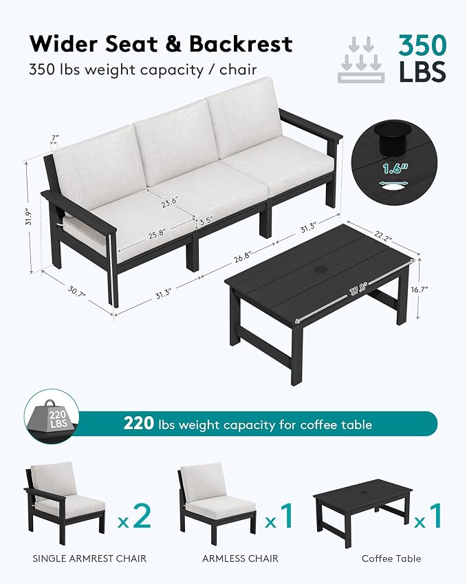 SERWALL HDPE Outdoor Couch with Coffee Table