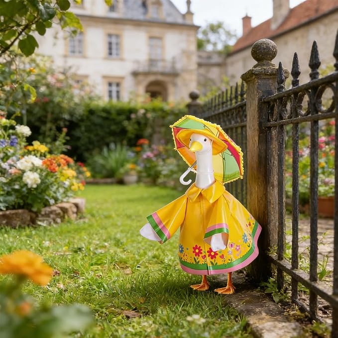 Raincoat Porch Goose Outfits,Spring Summer Lawn Goose Statue Raincoat Clothes,Fits 23" Geese Statue, for Summer Outdoor Patio Yard Lawn Garden Decoration (Raincoat-Yellow Flower)
