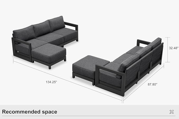 PURPLE LEAF Patio Furniture Set L-Shaped Outdoor Couch with 9.6" Thick Cushion and Soft Pillows 8 Piece Outdoor Sectional Sofas with Ottoman Modern Outdoor Conversation Sets for Yard Porch Deck, Grey