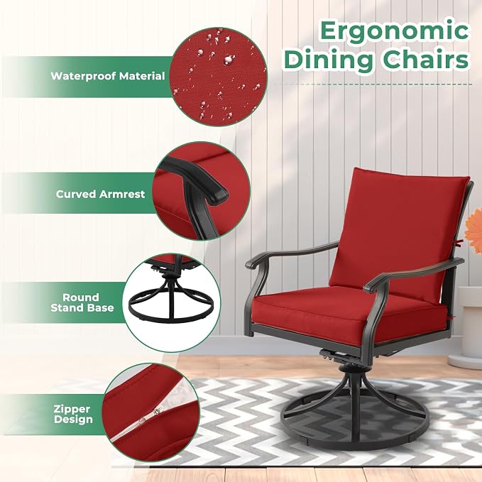 LVUYOYO 7-Piece Outdoor Patio Dining Set, Metal Dining Chair & Rectangular Table Set, All-Weather Furniture for Backyard, Garden,Balcony,Porch (Red)