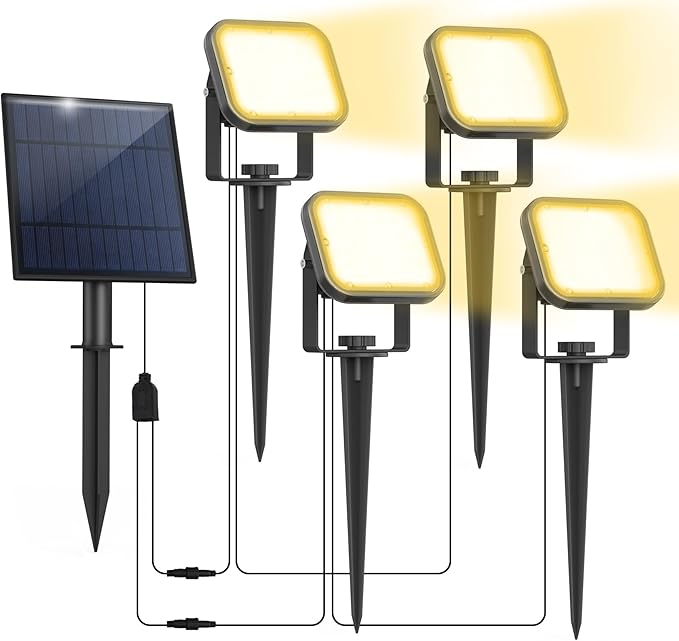 Solar Spot Lights Outdoor, 20 LED IP65 Waterproof Solar Landscape Spotlights, Dusk-to-Dawn 3000K Warm White Outdoor Spot Light Lighting for Yard Garden Driveway Porch Walkway, 4-in-1