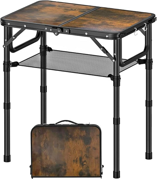 YihuiKo Small Folding Picnic Table with Storage Net, 3 Adjustable Heights 27.5" Aluminum Lightweight Portable Table with Carrying Handle for Camping Travel and Indoor