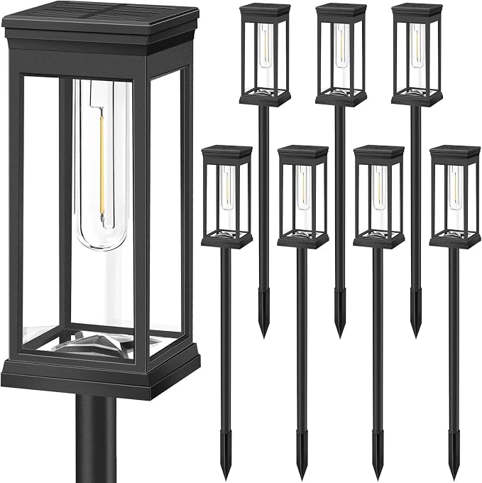 8-Pack Solar Pathway Lights Outdoor, Landscape Lights Warm White | Upgraded Large Size & Bright LED, Auto ON/OFF, IP65 Waterproof, Easy Installation, Solar Powered Lights for Garden Walkway