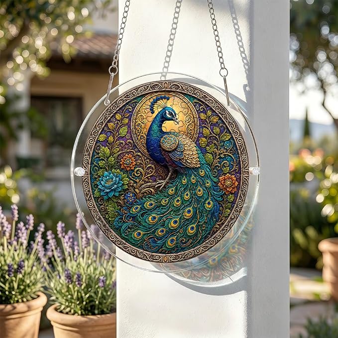 Acrylic Puzzle Suncatcher, Peacock Sun Catcher Jigsaw Puzzle Window Hanging, Acrylic Puzzles Kit Home Garden Decor, Mothers Day Birthday Gifts for Mom, Wife, Sisters, 7.87 inch