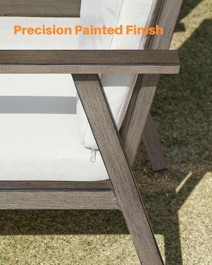 Never-Rust Outdoor Patio Dining Chairs, 2 Pieces Outdoor Aluminum Dining Chairs with Thickened Cushions, Patio Dining Furniture Chairs Set for Garden, Decks, Porch, Pool, Limed Oak