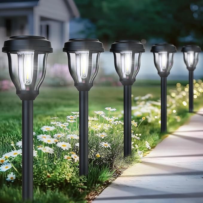 DERAYSION 12 Pack Solar Lights Outdoor, Solar Pathway Lights Auto On/Off Waterproof LED Garden Lights for Landscape Path, Yard, Walkway, Driveway, Sidewalk, Cold White | Dusk-to-Dawn Waterproof LED Solar Lights Outdoor for Garden Pathway Yard Landscape...