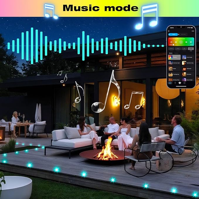 LED Deck Lights Kit, 20pcs Φ1.22 D31 WiFi Smart Phone Control Low Voltage Recessed RGBW Deck Lighting Waterproof Outdoor Yard Path Stair Decor, Black