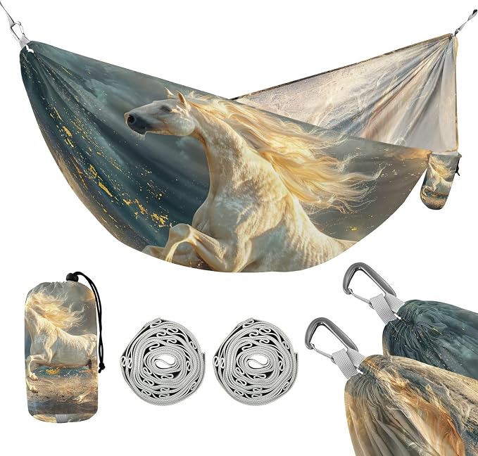 FRMG Horse Camping Hammock 500 lbs Capacity Portable Hammocks with Tree Straps & Attached Carry Bag, Camping Essentials Gear A0900266a