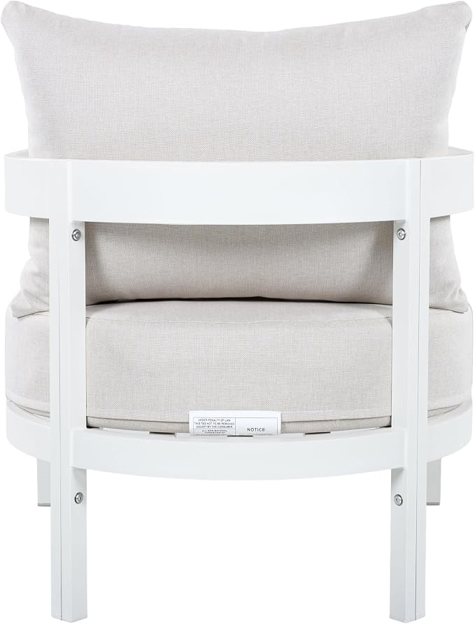 Christopher Knight Home Lula 5-Seater Patio Furniture Set, 3 Piece Outdoor Conversation Set with Cushion, 3 Seater Sofa and 2 Club Chairs, Aluminum Outdoor Sectional Sofa Set, White+Beige