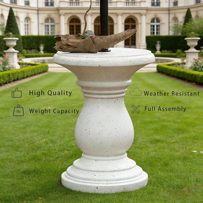 Outdoor Patio Umbrella Side Tables, Heavy Duty Table with Umbrella Hole for Porch, Umbrella Stand Base with Hand-Turn Tightening Knob, Garden Coffee Table, White (White)