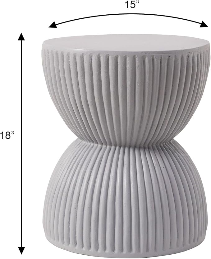 LeisureMod 15" Round Hourglass Fiberstone Side Table, Modern Accent End Table for Indoor Outdoor Use, Durable Small Table for Living Room, Patio, Balcony, or Garden - Grey