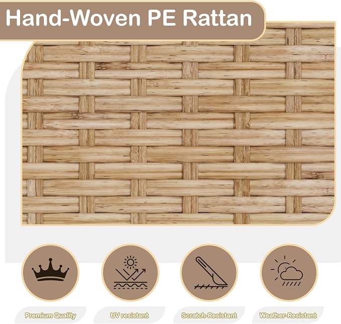 Outdoor Patio Furniture Set, 7 Piece Outdoor Sectional Sofa Wicker Patio Conversation Couch Set, All Weather PE Rattan Sofa with Table and Cushions for Garden, Poolside, Backyard (Beige)