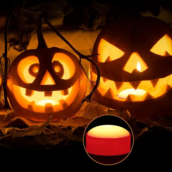 SOLLED 4-Pack Halloween Led Pumpkin Lights, Flickering Flameless Candles with Remote Control and Timer, Jack O Lantern Lights Battery Operated for Halloween