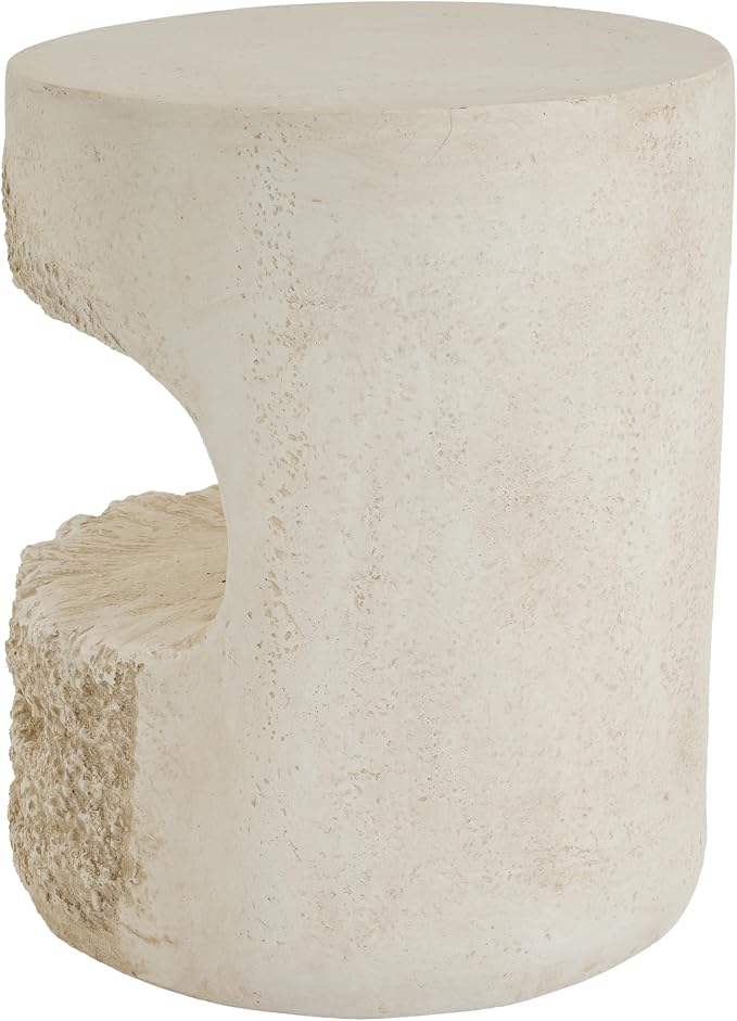 Christopher Knight Home Skye Round MGO Outdoor Side Table With Hollow Cylindrical Design, Square Accent Table with Stone-Like Texture, Weather Resistant Small End Table for Indoor/Outdoor Usage, Beige