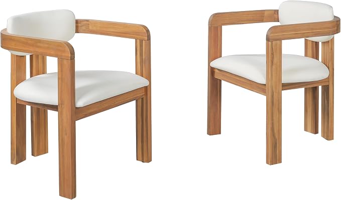 Merax Outdoor Acacia Wood Dining Chairs Set of 2, Modern Solid Wood Patio Chairs with Beige Cushions & Backrest, Outdoor Armchairs Seating Furntiure for Patio Garden Balcony Backyard