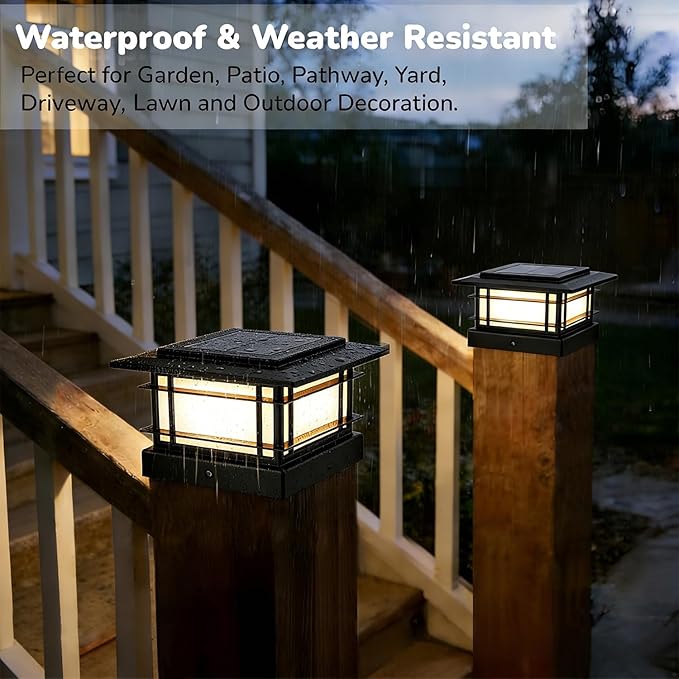 Dynaming 4x4 Solar Post Cap Lights Outdoor with 2 Color Modes, 12 Pack Fence Post Solar Lights Black Shell Fit for Vinyl/Wooden Posts, High Brightness SMD LED Lighting Decor for Garden Deck Patio