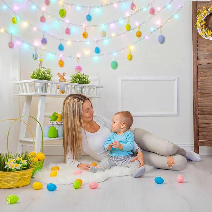 JMEXSUSS 33ft 100 LED Easter Lights for Indoor Outdoor Use | 8 Modes Connectable Easter String Lights Plug-in, Clear Wire Colorful Christmas String Lights Outdoor Waterproof