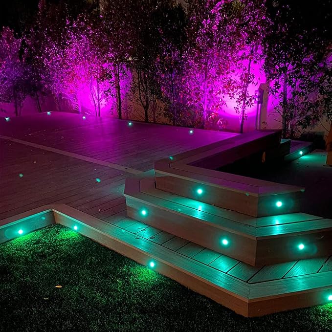Low Voltage Recessed RGBW Deck Light, Φ1.22 RGB & Warm White Stainless Steel Waterproof Outdoor Step Lighting In-ground Landscape Pathway Patio Stair Decor Lamp, Black