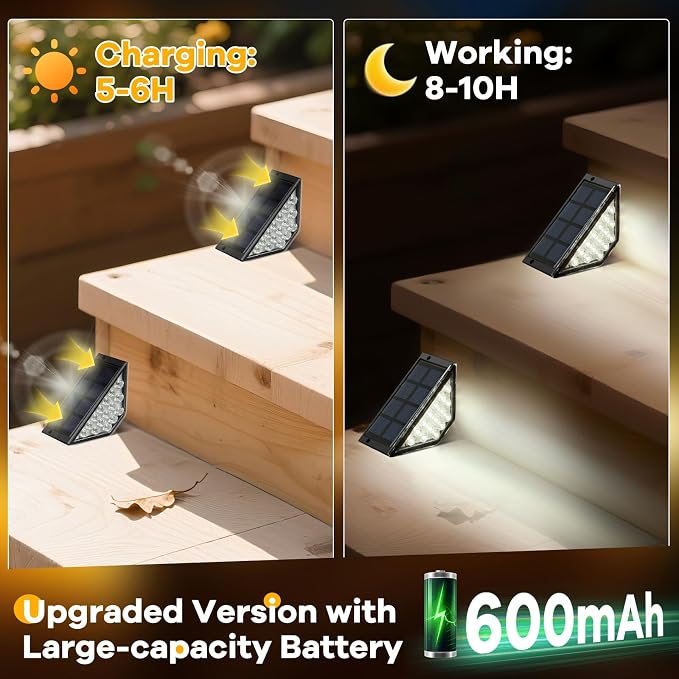 BKBB PPBB Solar Step Lights for Outside, Solar Stair Lights Outdoor Waterproof, Deck Step Lights for Fence, Patio, Yard, Porch, Front Door, Sidewalk, Garden, Patio Decor (10, Cool White)