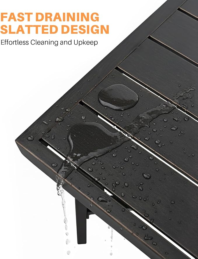 Outdoor Coffee Table, Never-Rust Aluminum Patio Coffee Table, Rectangle Outside Garden Table with Slatted Tabletop, All-Weather Outdoor Patio Furniture Table for Backyard, Porch, Dark Bronze