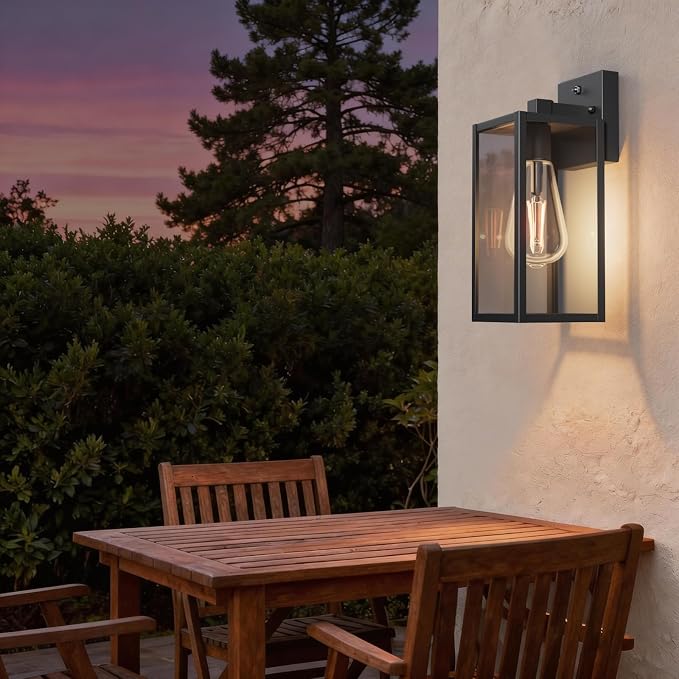 13'' Dusk to Dawn Outdoor Porch Lighting Fixtures Wall Mount, Sensor Exterior Wall Light for House, Ouside Lantern Lamp, Waterproof Wall Sconce Lights, Black Metal Coach Light for Garage Entryway